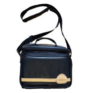 Vintage 80s Albinar Black Vinyl Camera Bag, Adjustable Strap, Zip Pockets AB-400